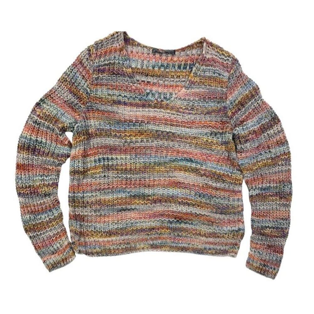 Peruvian Connection Chunky Marled Knit Sweater Multicolor Cotton V Neck M